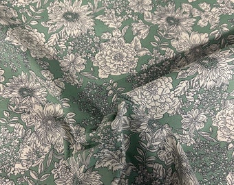Tissu popeline 100 % coton à imprimé floral Chantres vert