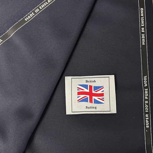 Navy Twill Super 120s 100% Wool Suit Fabric. Made In England (Bespoke Made)