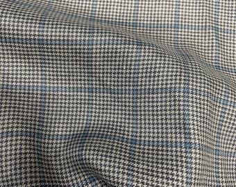 3 metres Grey Houndstooth with Blue Window Pane Check 100% Cotton Italian Suit Jacket Dress Fabric