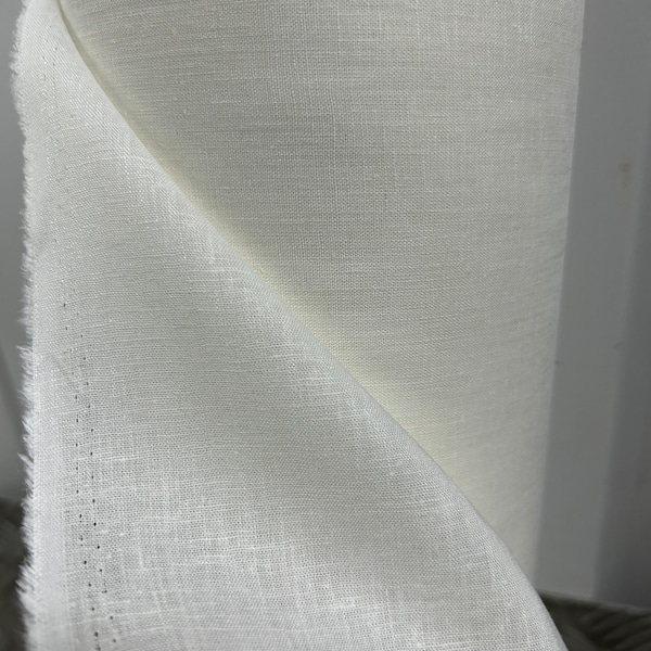 Off White Plain Linen Blend Lightweight Fashion Dress Curtain Lining Fabric. 54” Wide