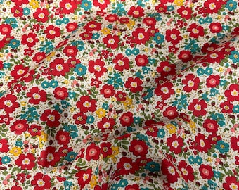 Tela de popelín 100% algodón con estampado floral de Devon rojo