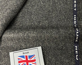 Charcoal Grey Herringbone  100% British Tweed Fabric. 420g Bespoke Fabric Woven in Yorkshire!