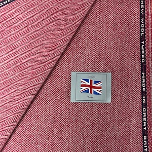 Cherry Pink Herringbone 100% British Tweed Fabric. 420g Bespoke Fabric Woven in Yorkshire!