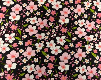 Japanese Cherry Blossom Flowers Printed 100% Cotton Fabric. Per Metre