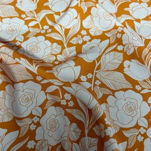 5 Metres Orange Floral 100% Viscose Dress Fabric. Made In Italy. Superb Quality