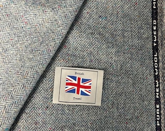 3.1 Metres Blended Blue Fleck Herringbone 100% British Tweed Fabric.