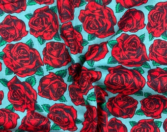 Sewing Exclusive Red Rose Clusters Painted Look printed 100% Cotton Fabric 