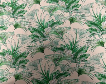 6 Metres Ivory and Green leaves Floral Stretch Jersey Dress Fabric. Made In Italy