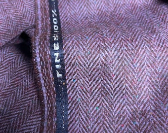 10 Metres Lilac Fleck with Burgundy Herringbone 100% British Tweed Fabric. Wholesale Pricing