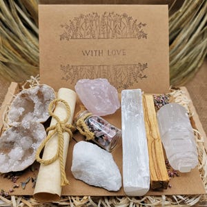 Luxury Box of Happiness Natural Crystal gift set, + Personalised Greetings Card