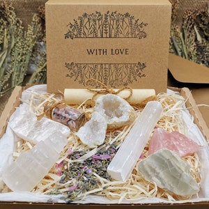 Luxury Box of Happiness Natural Crystal gift set, + Personalised Greetings Card