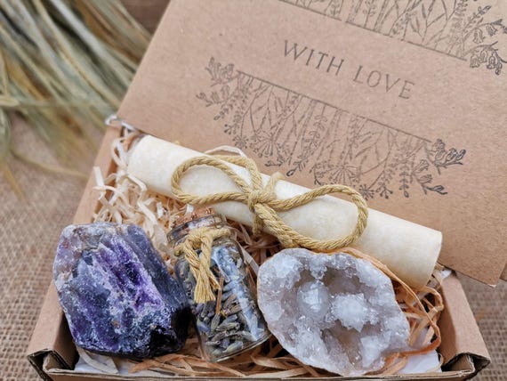 Little Box of Spirituality, Crystal Gift Set + Personalised Hand Stamped Card
