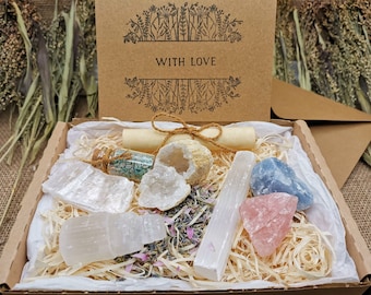Luxury Box of Wellness Natural Crystal gift set, + Personalised Greetings Card