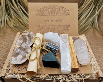 Luxury Box of New Beginnings Natural Crystal gift set, + Personalised Greetings Card
