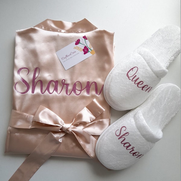 Peignoir satin avec pantoufles personnalisés