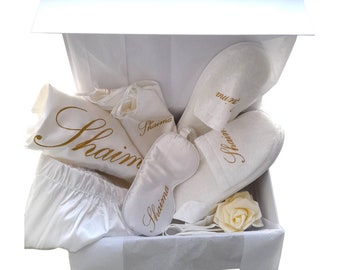 Coffret ensemble peignoir personnalisé, pyjama satin, Bridal box, box mariée, coffret peignoir pour mariée, ensemble peignoir