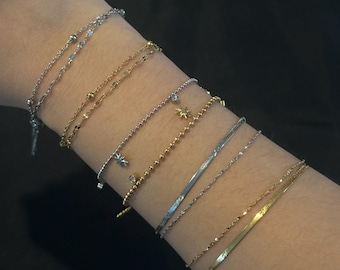 Minimal Chain Bracelet | Gold & Silver Dainty Star Charm | Thin Layered | Gift for Her | 3 Styles Available