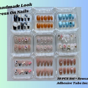 Handmade Press On Nails Set | 10PCS Reusable Nails | Mix of Elegant, Cute & Chic Designs