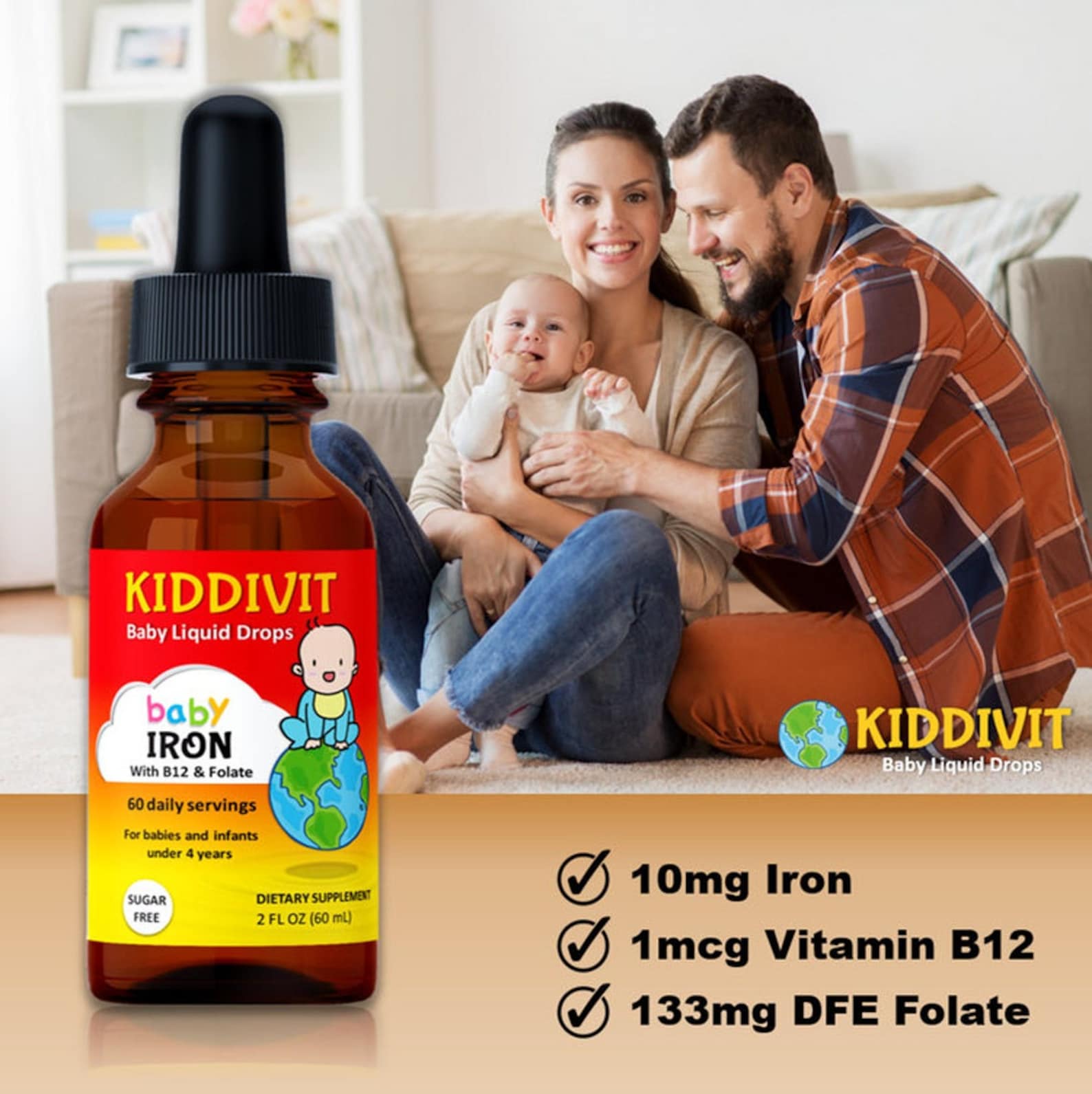 KiddivitBaby Iron Liquid Drops with Vitamin B12 & Folate 60 Etsy