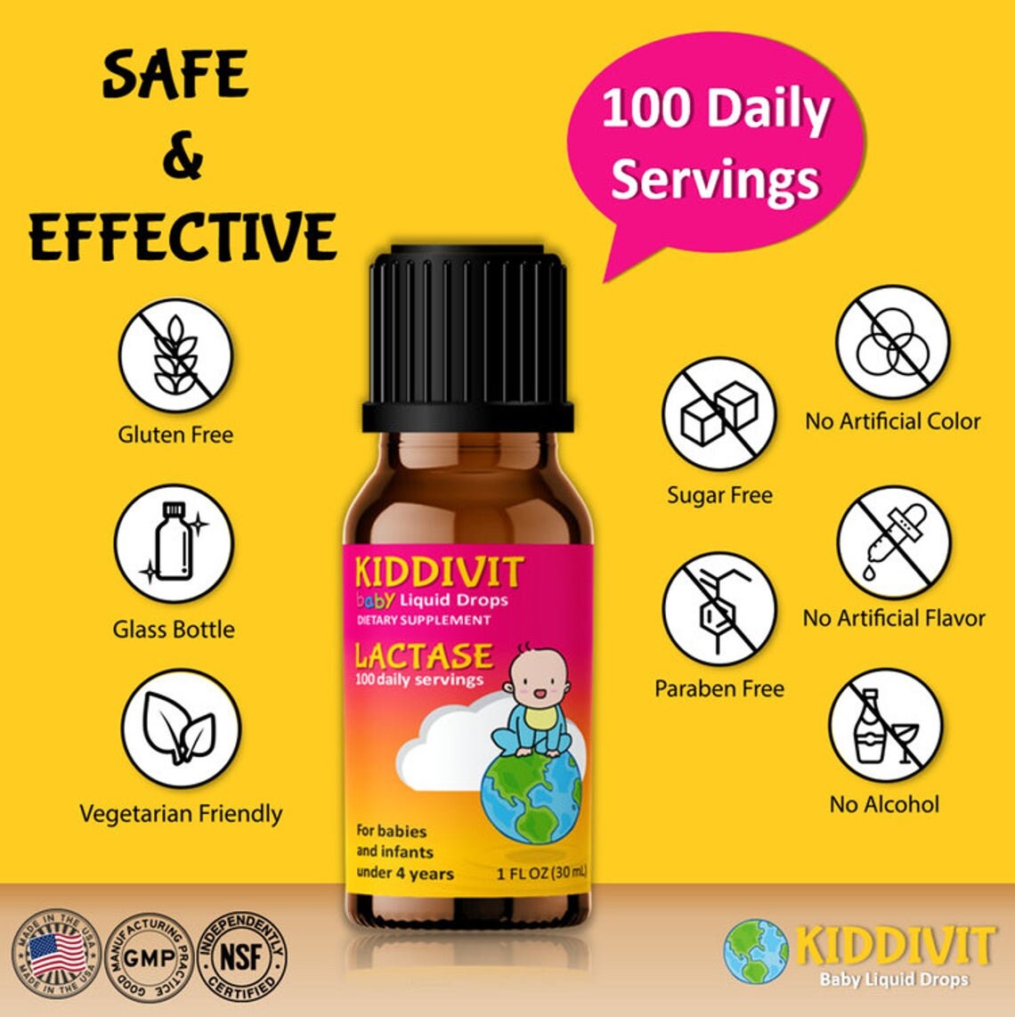 KiddivitBaby Lactase Liquid Drops 1000 Units 1 Fl Oz 30 Etsy