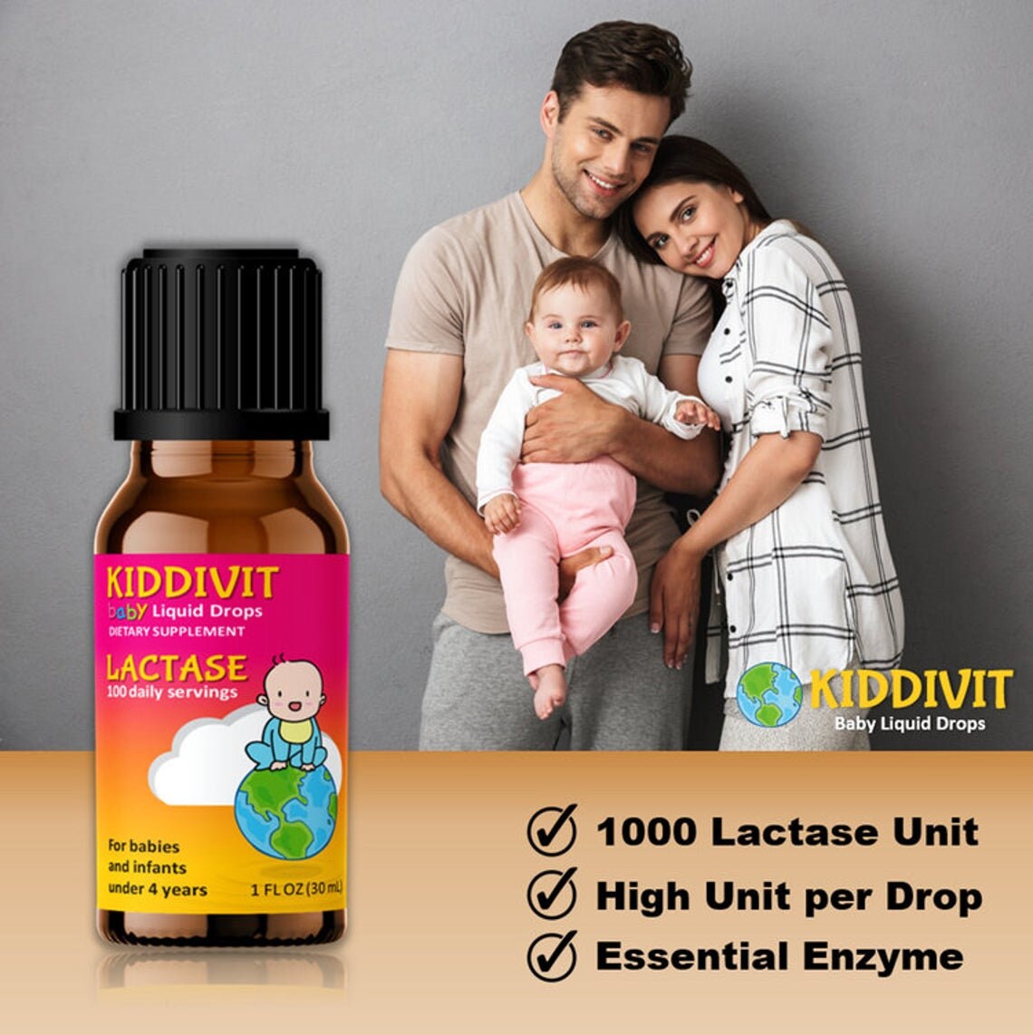 KiddivitBaby Lactase Liquid Drops 1000 Units 1 Fl Oz 30 Etsy