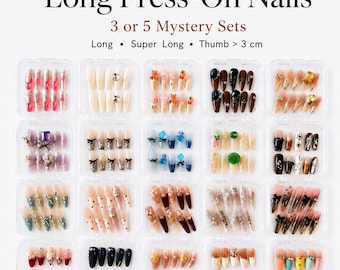 Long Press-On Nails | 3 or 5 Mystery Nail Sets | Long & Super Long Handmade Reusable Nails