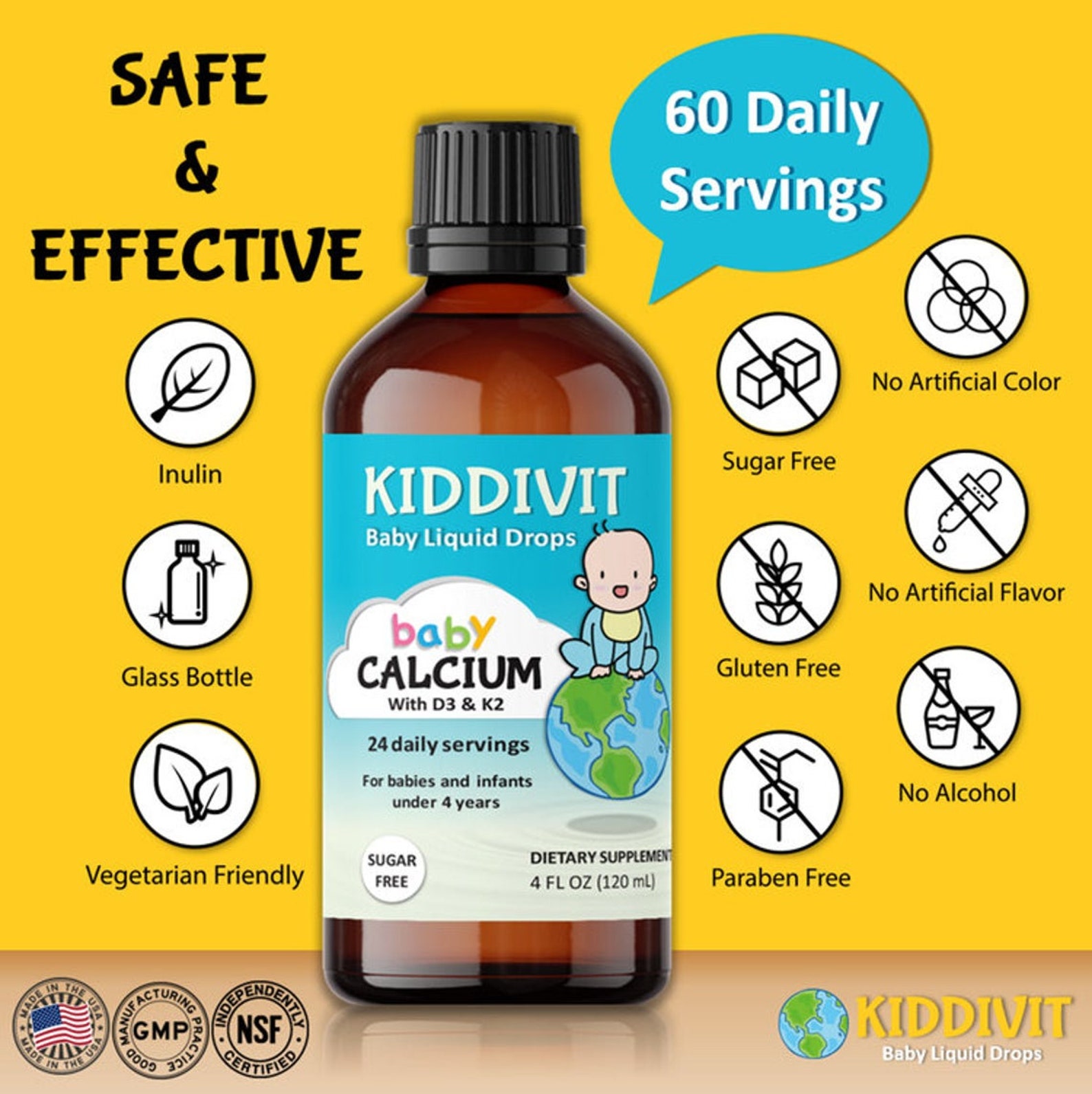 Kiddivitbaby Calcium Liquid Drops With Vitamin D3 & K2 24 Etsy