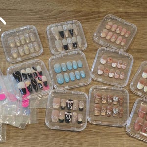 3 Set Hand-Painted Press On Nails – Reusable | Includes Adhesive Tabs & Tools