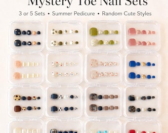 Mystery Toe Nail Sets | Press On Toenails | 3 or 5 Assorted Sets | Summer Pedicure Nails | Cute Short Toe Nails | S/M/L Sizes