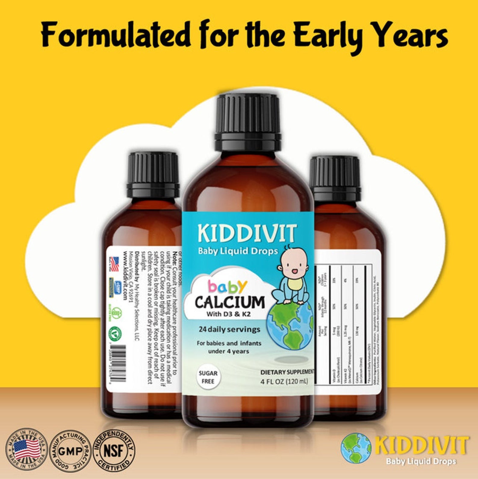 Kiddivitbaby Calcium Liquid Drops With Vitamin D3 & K2 24 Etsy
