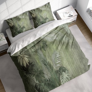 Jungle Forest Gemälde Bettbezug-Set, Grün-Blätter-Blumen Quilt Cover, Einzel Doppel Voll Königin König, Botanischer Doona Bezug, Baumwollbettwäsche