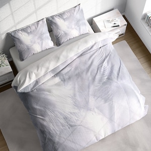 Fluffy White Feathers Duvet Cover Set, Feathery Bedding Set, Nature Quilt Cover, Comforter Cover, Single Double Full Queen King Size, Cotton