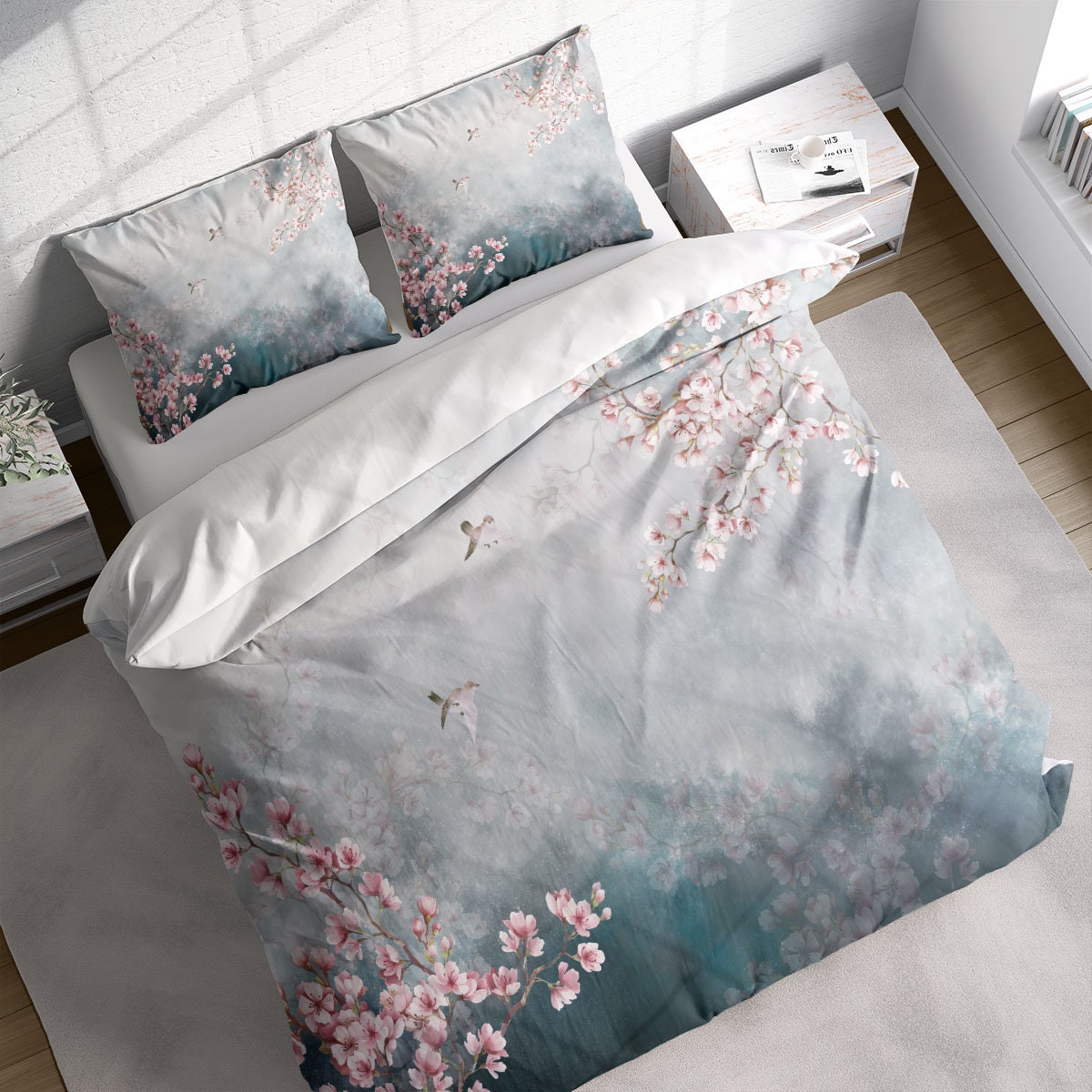 Super Dreamer Set completo di biancheria da letto con motivo foglie tropicali, in policotone, per letto matrimoniale, lenzuola con angoli e federe, reversibile, con foglie di palma