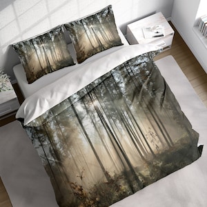 Sunlight Beam Forest Duvet Cover Set, Sunrise Sunset Bedding Set, Nature Botanical Quilt Cover, Single Double Full Queen King Size, Cotton