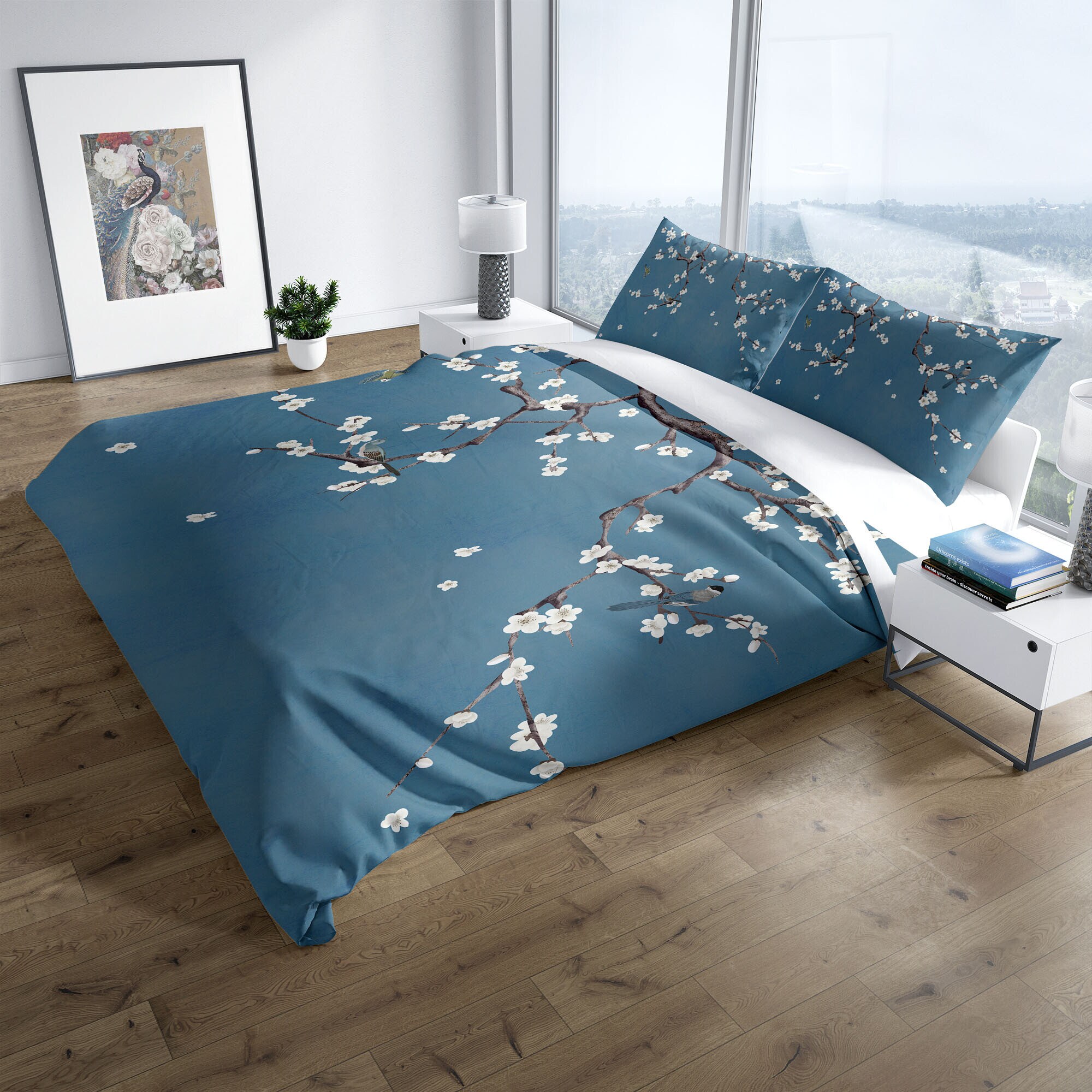 Chinoiserie White Cherry Blossom Duvet Cover Set Botanical Etsy