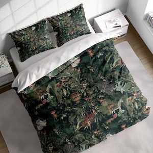 Forest and Wild Animals Duvet Cover Set, Nature Botanical Bedding Set, Floral Animals Quilt Cover, Single Double Full Queen King Size, Doona