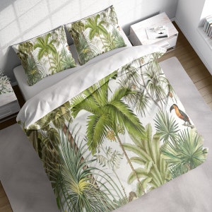 Jungle Forest Bird Painting Duvet Cover Set, Green Leafy Floral Quilt Cover, Single Double Full Queen King, Doona Cover, Cotton Bedding Set
