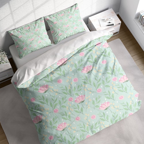 Lovely orders Flower Spring Botanical Duvet Cover Set, Pink Floral Bedding, Single Double Full Cali Queen King Size, Text n Size Customizable