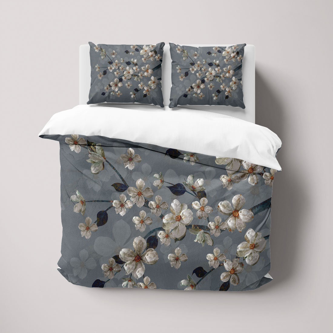 White Cherry Blossom Duvet Cover Set Nature Floral Bedding Etsy