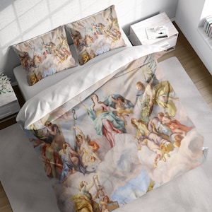 Angels Music Instruments Duvet Cover, Religious Painting Duvet Cover Set, Art Bedding Set, Quilt Cover, Single Double Full Queen King Size