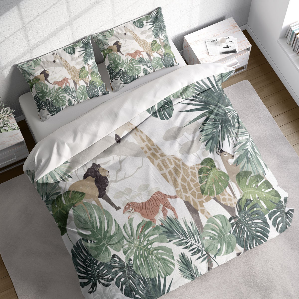 Cute Baby Lion Bedding Safari, Duvet Cover Set & Pillowcase, Zipper Be