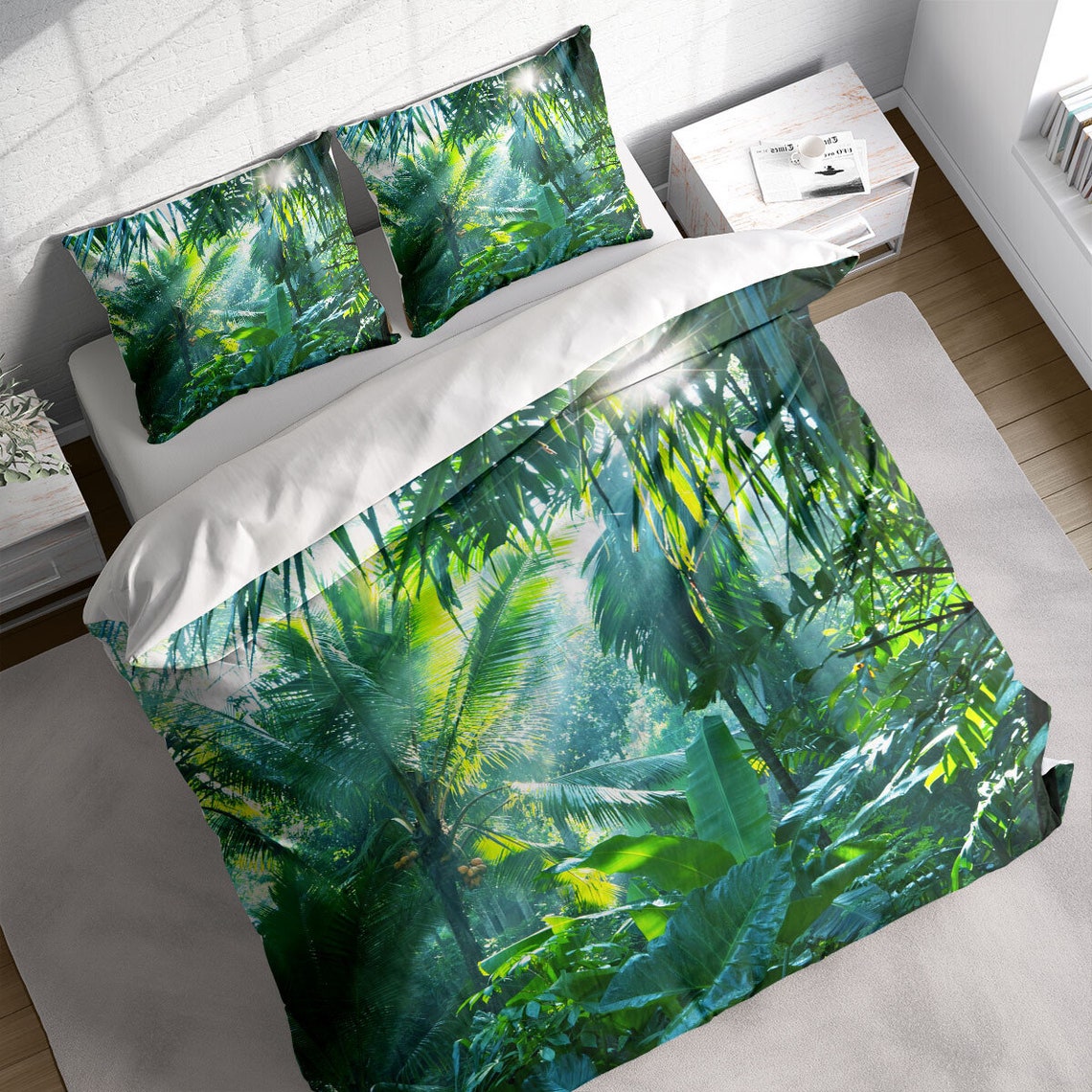 Jungle Leaves Duvet Cover Set Tropical Forest Bedding Etsy