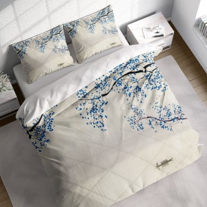 Mountain Cloud Fishing Boat Duvet Cover Set, Landscape Quilt Cover Bedding Set w Pillowcases, Twin Full Queen King Size, US UK AU