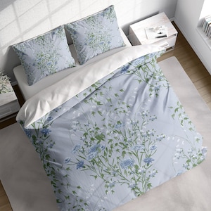 Elegant Bell Orchid Duvet Cover Set, Blue Floral Bedding, Single Double Full Cali Queen King Size, Text n Size Customizable