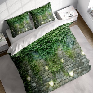 Grüne Efeuwand Blumenblätter Grüne Creeper Bettbezug-Set, Bettwäsche-Set, Trösterbezug Quilt-Abdeckung, Einzeldoppelvoll Königin König Größe