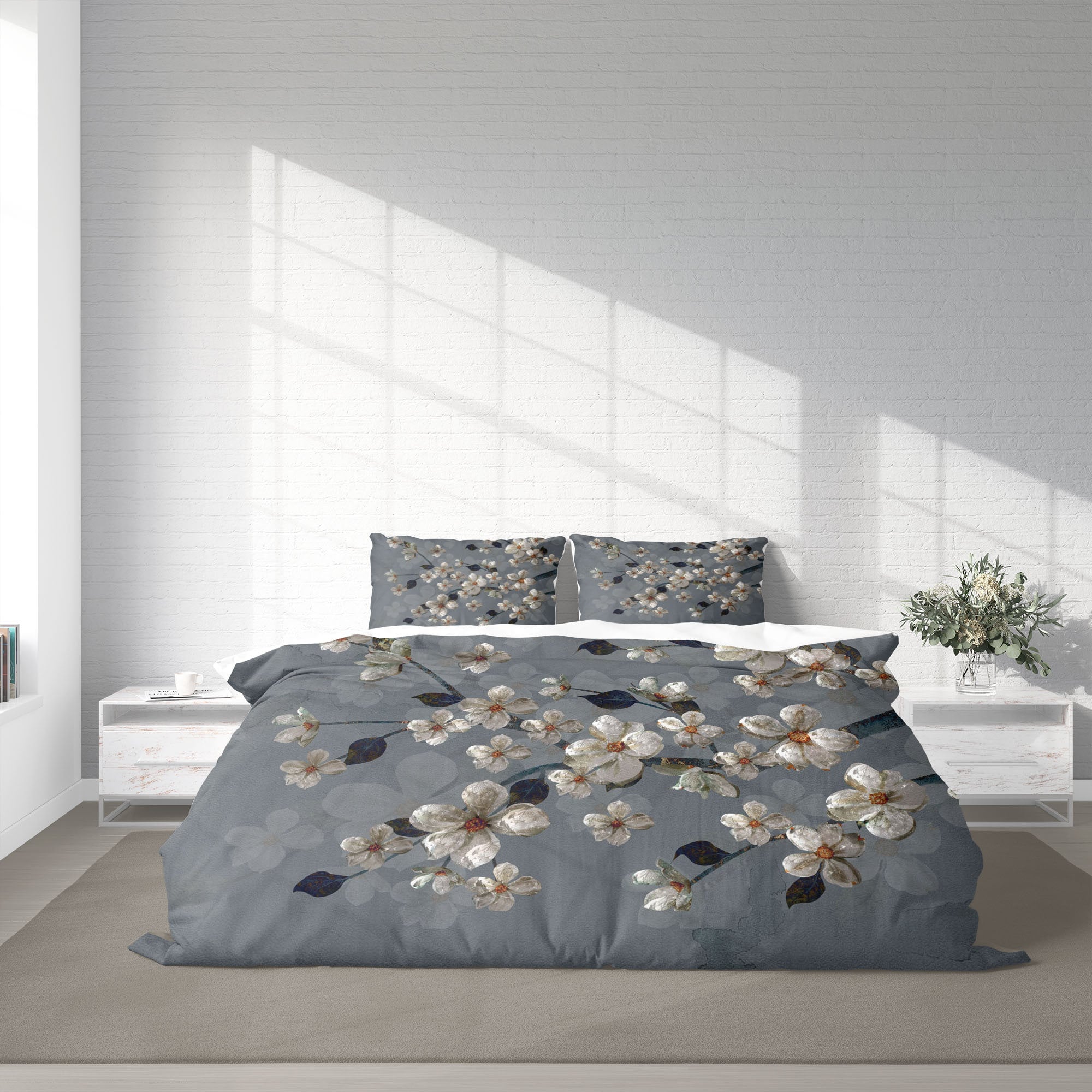 White Cherry Blossom Duvet Cover Set Nature Floral Bedding Etsy