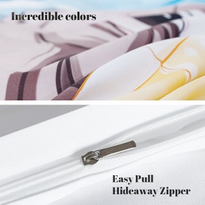 Puede incluir: Primer plano de una cremallera blanca con un tirador plateado. La cremallera est&aacute; etiquetada como "Easy Pull Hideaway Zipper".