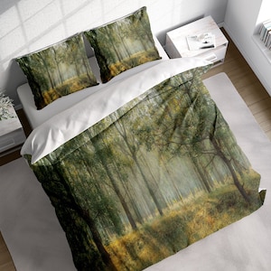 Grüner Wald Gemälde Bettwäsche Set, Natur Bäume Bettwäsche Set, Botanischer Quilt Bezug, Trösterbezug, Einzel Doppel Voll Königin König Größe