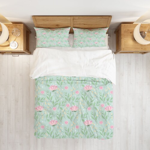 Lovely orders Flower Spring Botanical Duvet Cover Set, Pink Floral Bedding, Single Double Full Cali Queen King Size, Text n Size Customizable