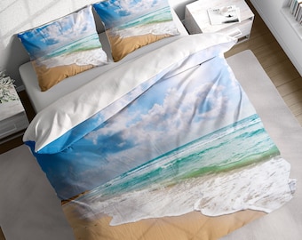 Conjunto de capa de edredom Sandy Beach, conjunto de cama Sea Waves, capa de edredom Ocean, capa de edredom Nature, algodão, solteiro, casal, queen, king size
